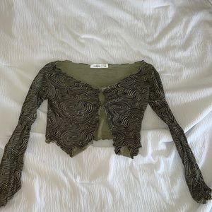 Long sleeve green cutout shirt